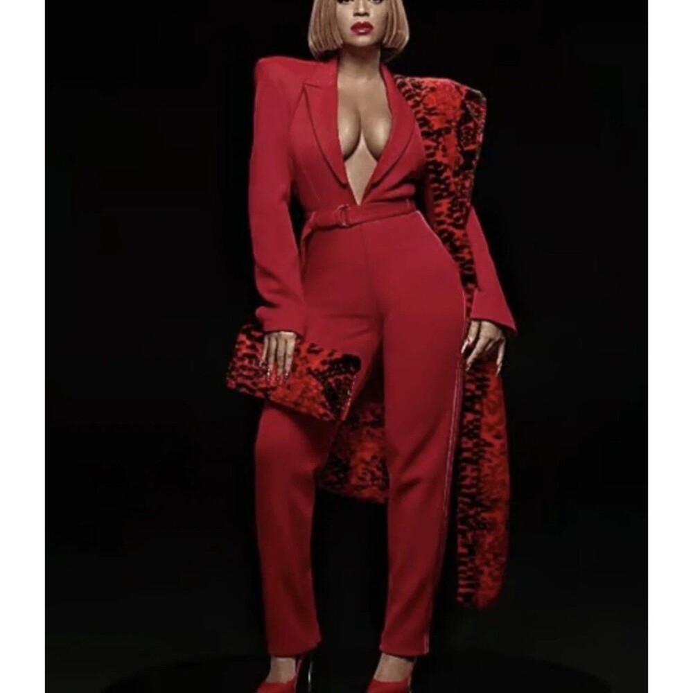 Adidas Ivy Park Power Red Pink Knit Tailored Blazer Jumpsuit Romper Belted Large